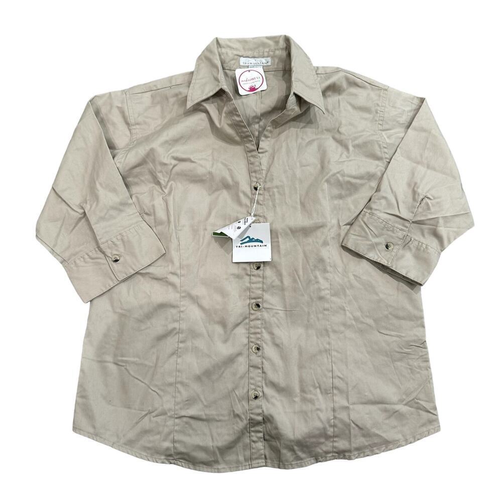 Tri Mountain Women's Button Down Half Sleeve in Khaki, Size XL​​​​